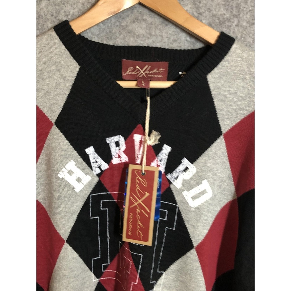 Harvard Crimson Sweater Mens Large Black Red Argyle NCAA College New w Tags